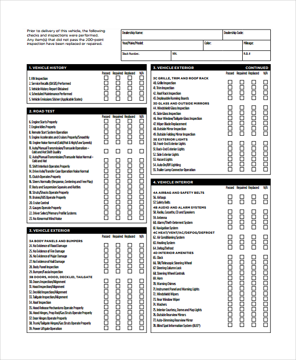 FREE 18+ Vehicle Inspection Checklist Templates in PDF ...