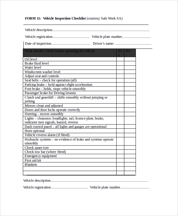 FREE 18+ Vehicle Inspection Checklist Templates in PDF MS Word