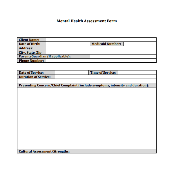 mental health assessment template