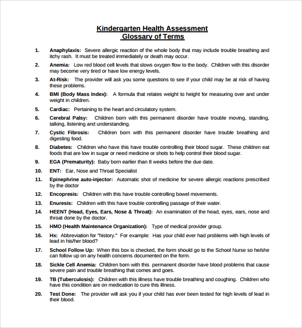 sample health assessment template