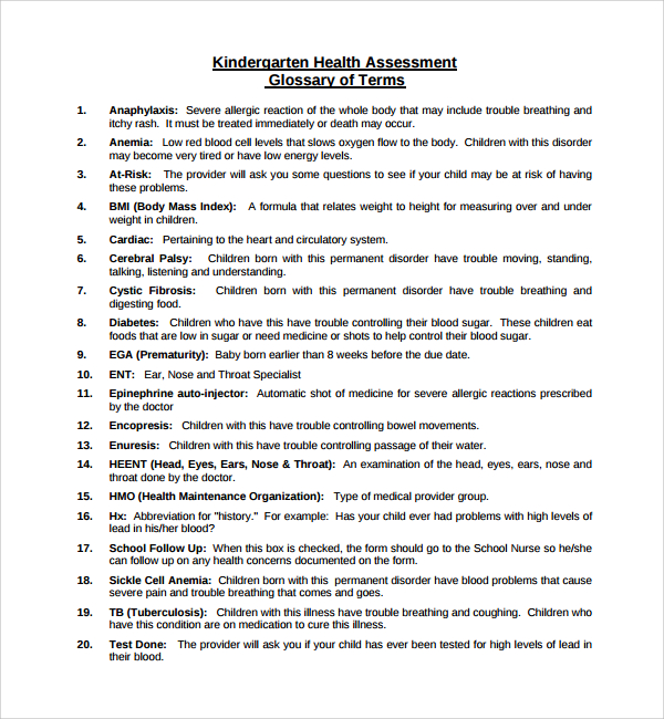 Free 7 Sample Health Assessment Templates In Pdf Ms Word Excel 