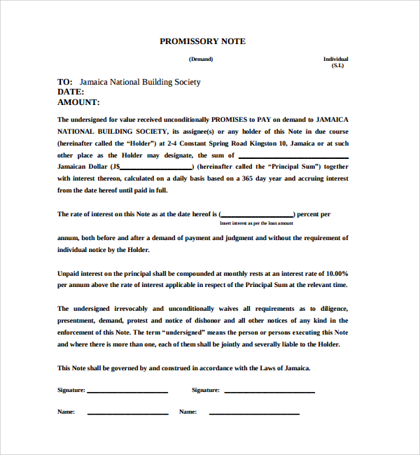 simple demand promissory note