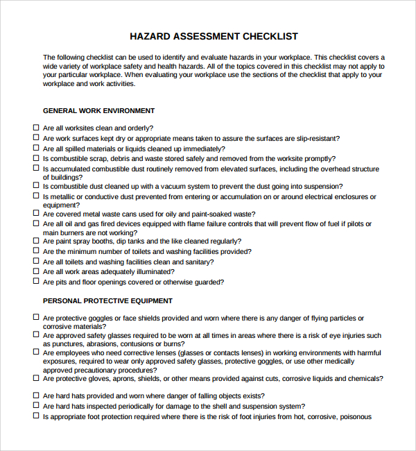 hazard assessment checklist