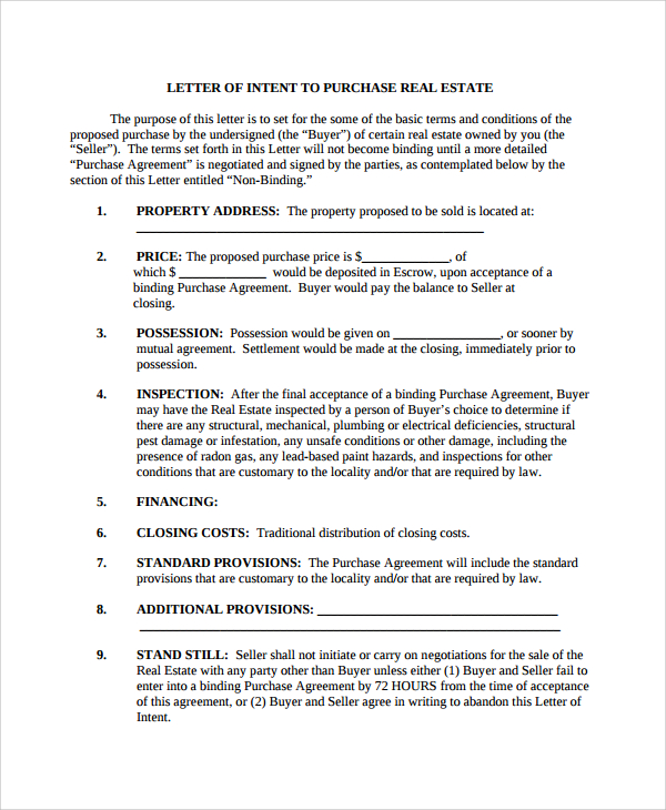 9 Letters Of Intent To Purchase Property PDF Word Sample Templates