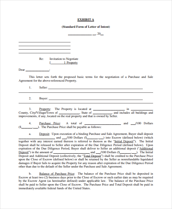 Sample Letter Of Intent Document