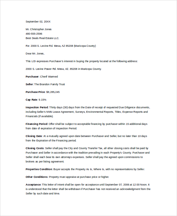 Sample Letter of Intent to Purchase Property - 8+ Free Documents ...