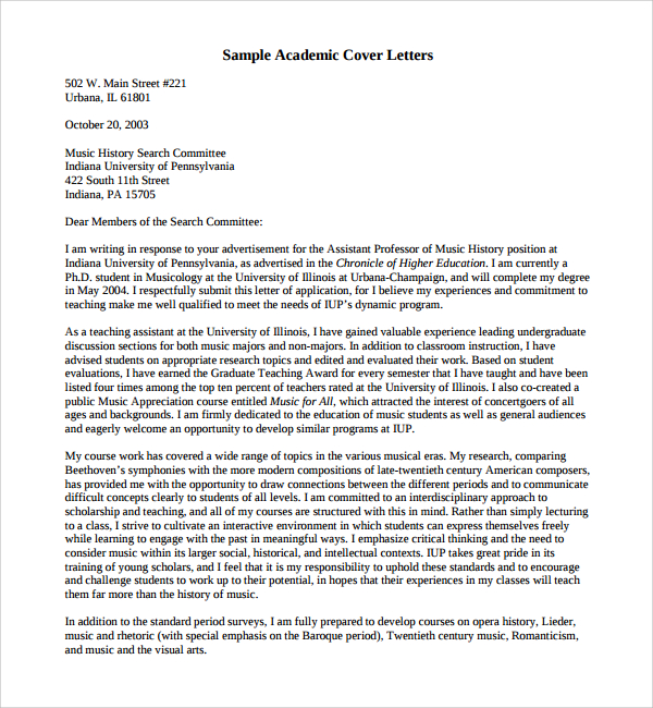 Free 4 Sample Faculty Position Cover Letter Templates In Pdf Ms Word