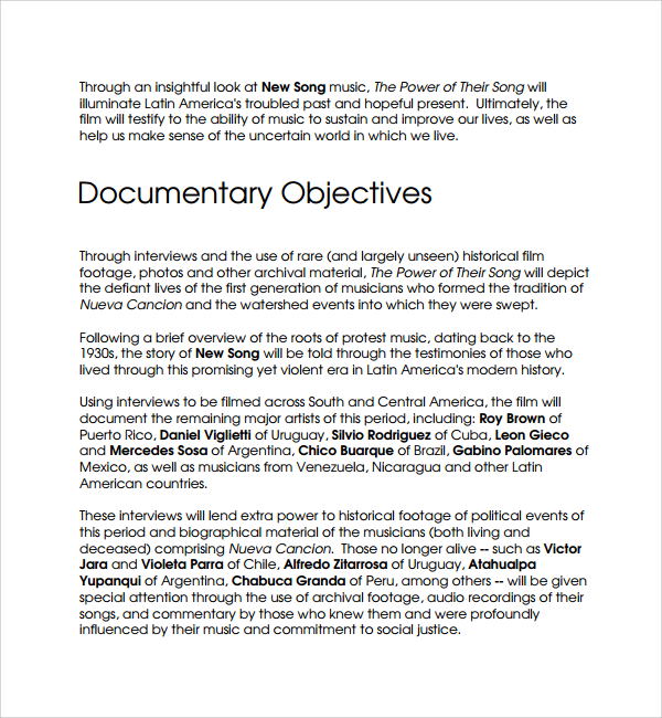 Free Documentary Proposal Template Printable Templates