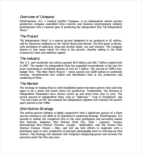 independent film proposal template