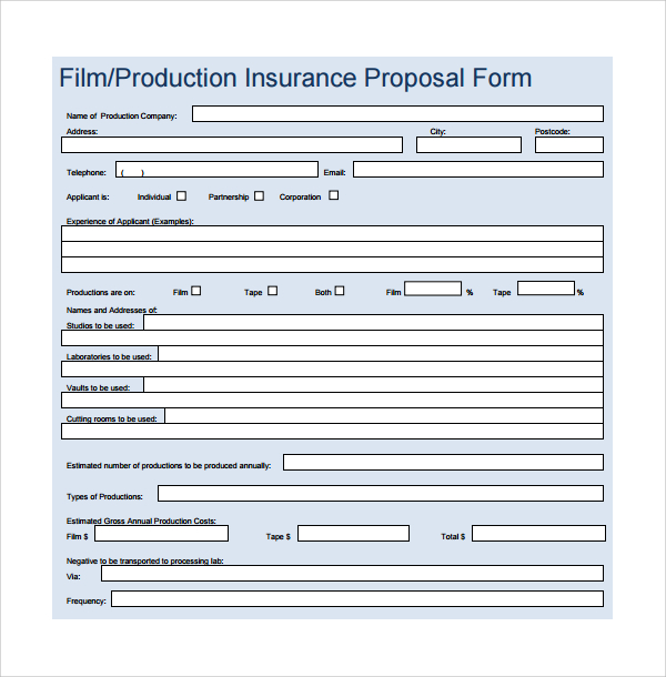 film production insurance proposal form