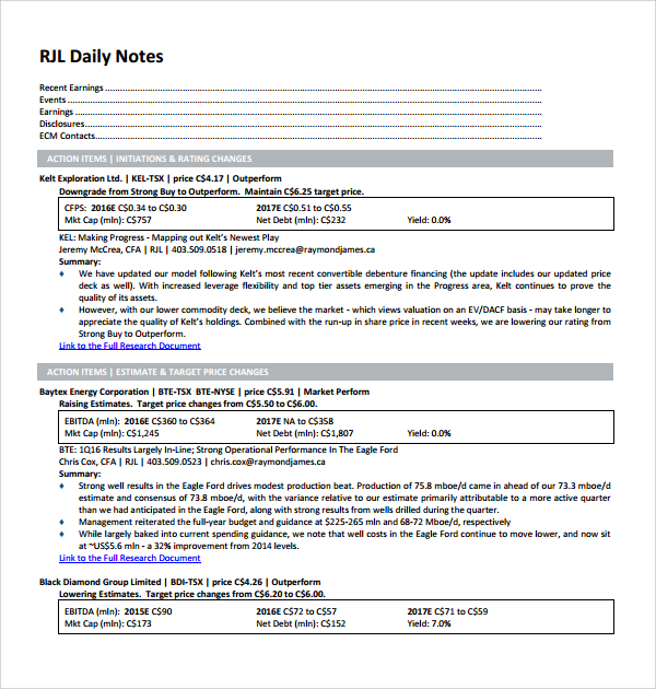 sample daily notes template