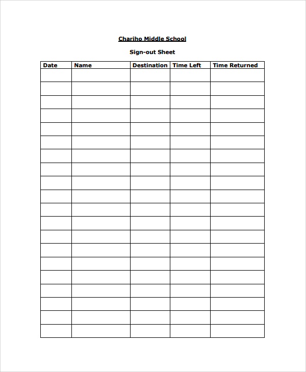 school sign out sheet template