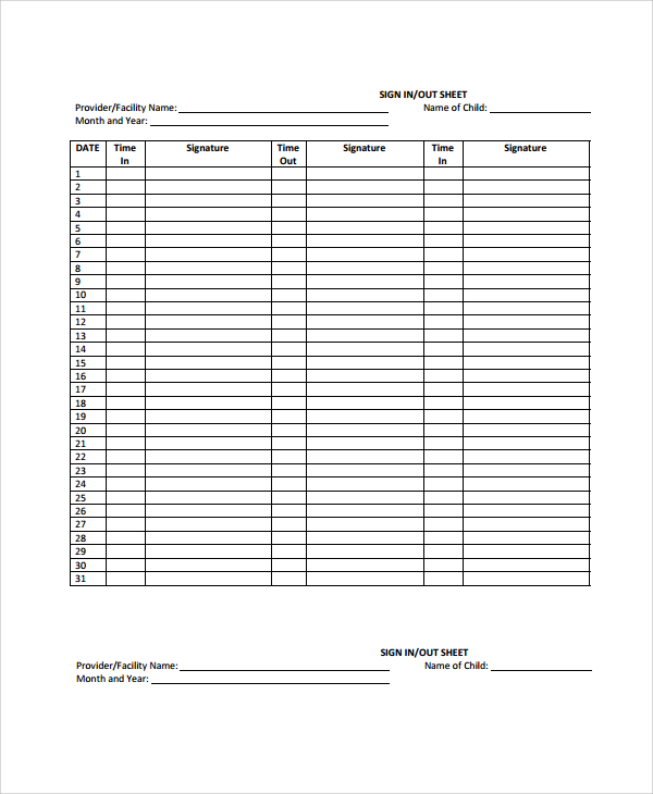 after school sign out sheet