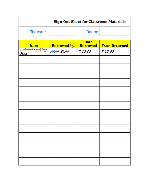 Sample School Sign Out Sheet - 9+ Free Documents Download in Word, PDF