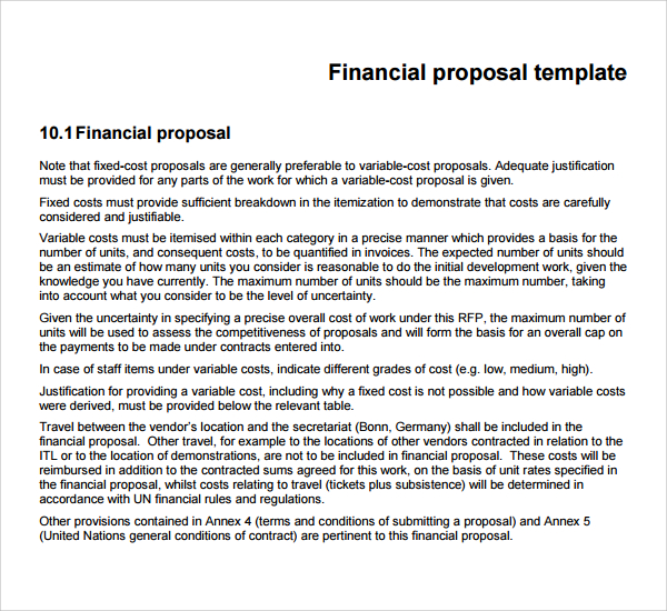business proposal financial plan