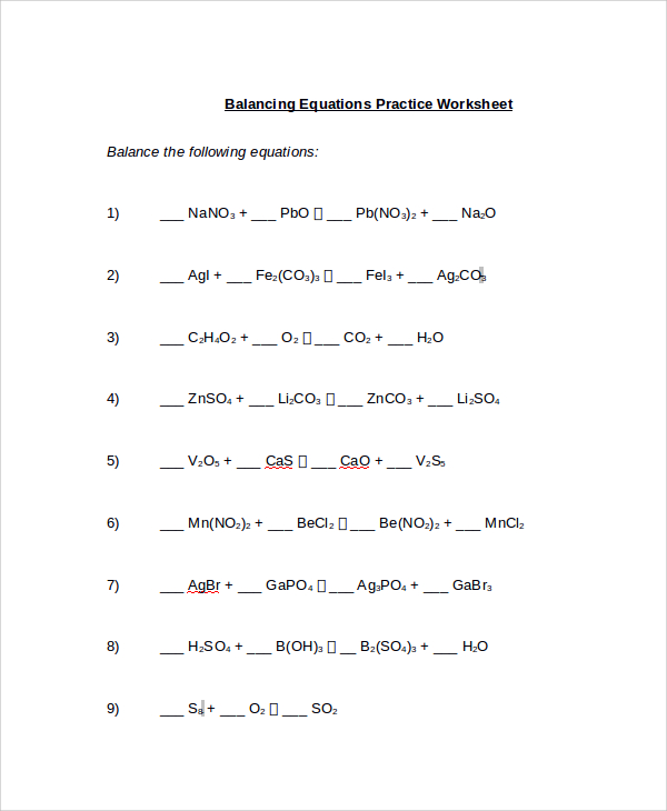 chemical examples balancing equations chemistry Worksheet Davezan Easy  Balancing  Equations