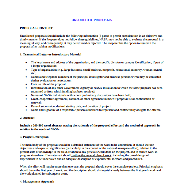 nasa unsolicited proposal template