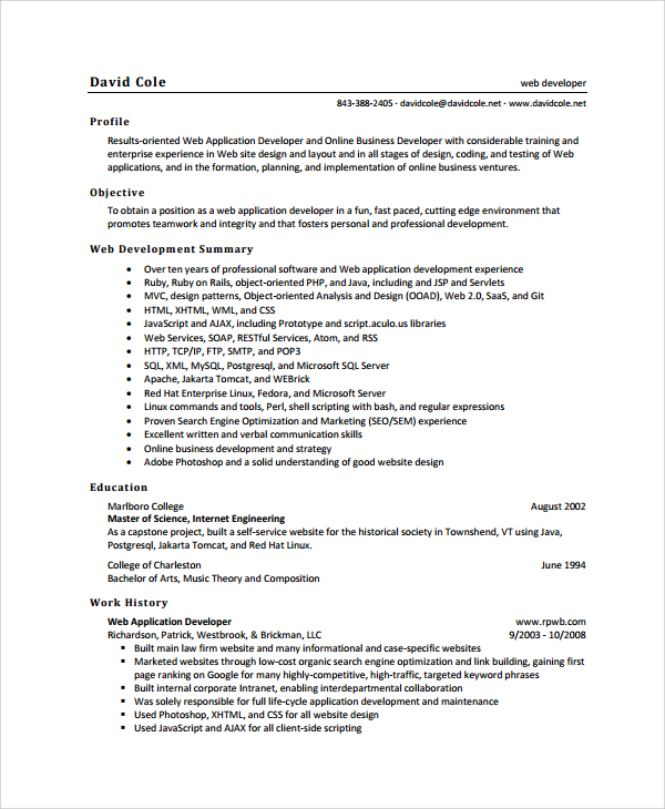 Free 7 Sample Web Developer Resume Templates In Ms Word Pdf