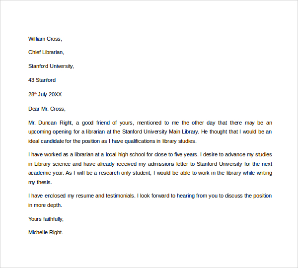 References On Cover Letter