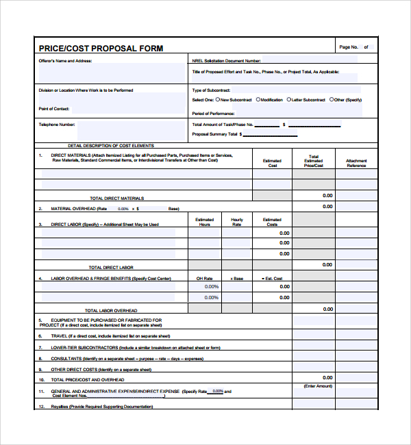 Cost Proposal Template Sample Professional Template