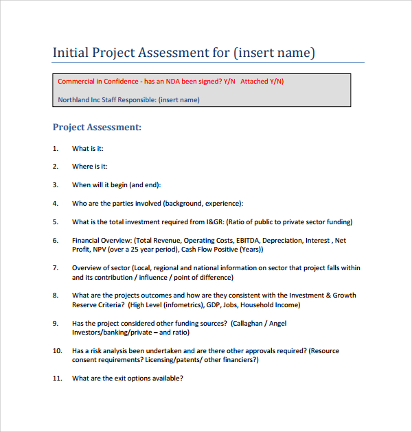 initial project assessment template