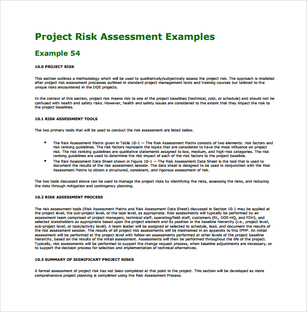 project risk assessment template