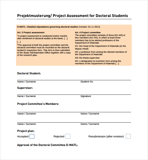 project assessment for student