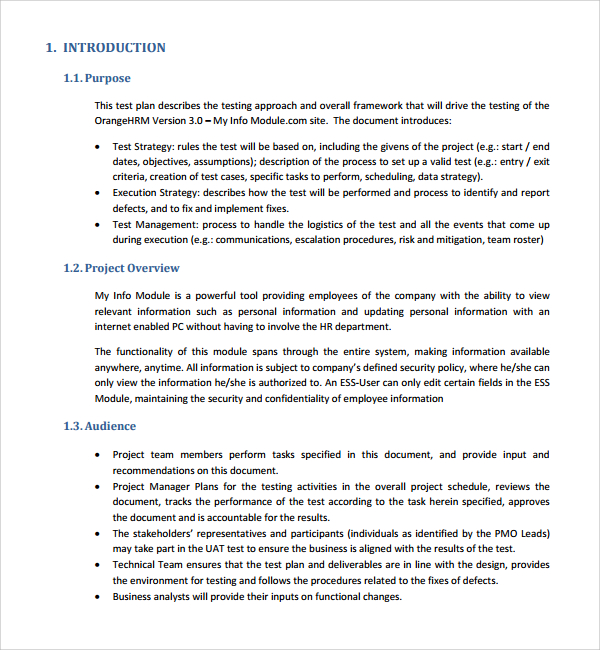 basic software test plan template