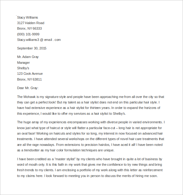 sample hair stylist cover letter 3 documents in word