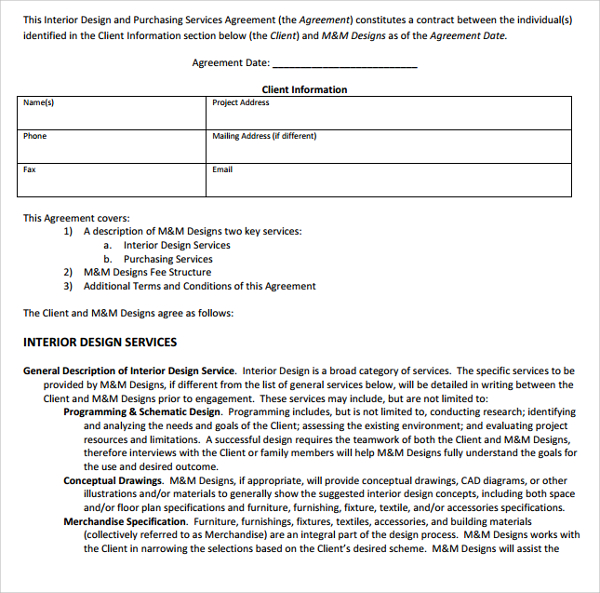 Interior Design Purchase Order Template Home