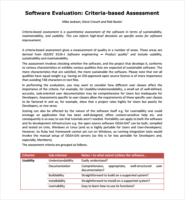 software evaluation thesis