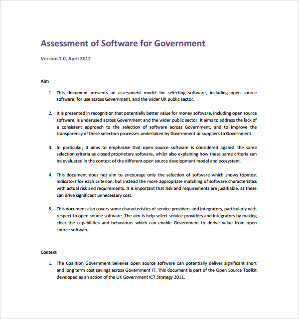 Sample Software Assessment Template 9 Free Documents In Pdf 