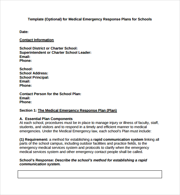 Medical Emergency Response Plan Template 7829