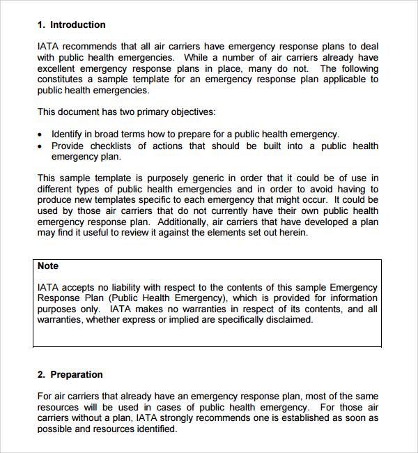 Response Plan Template