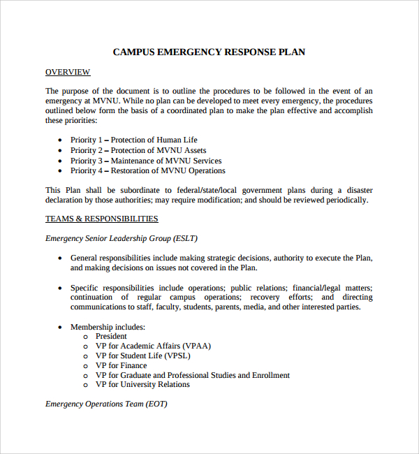 Response Plan Template