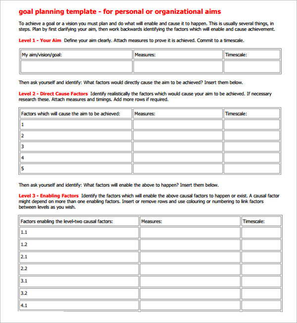 personal goal planning template