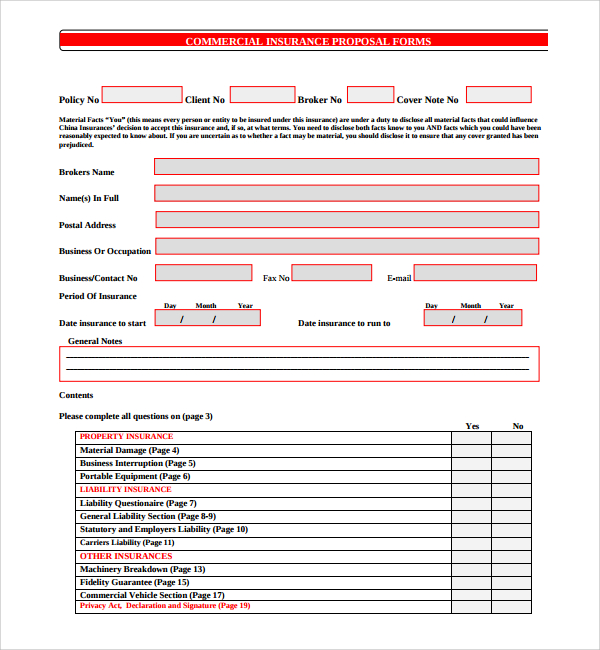 Free Commercial Insurance Proposal Template Printable Templates