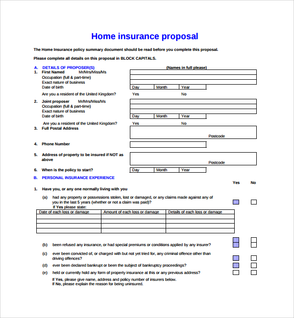 home insurance proposal template