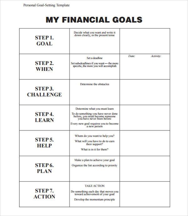 financial goal planning template