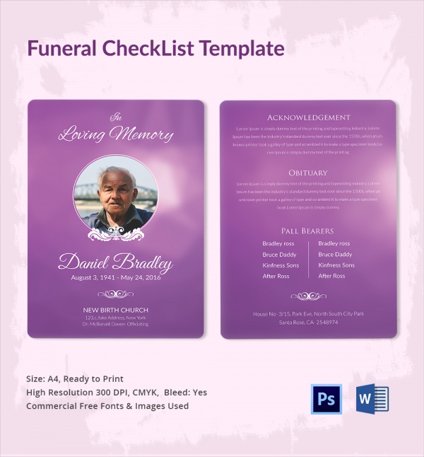 printable funeral checklist template