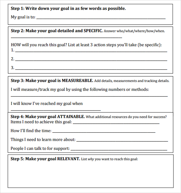 goal planning worksheet template