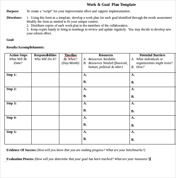 goal planning timeline template