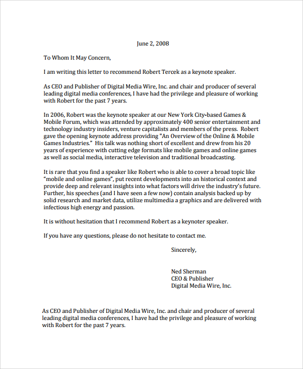 Sample Letter of Recommendation - 20+ Free Documents 