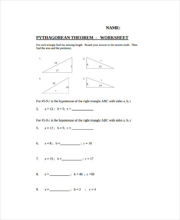 pythagorean theorem worksheet middle school