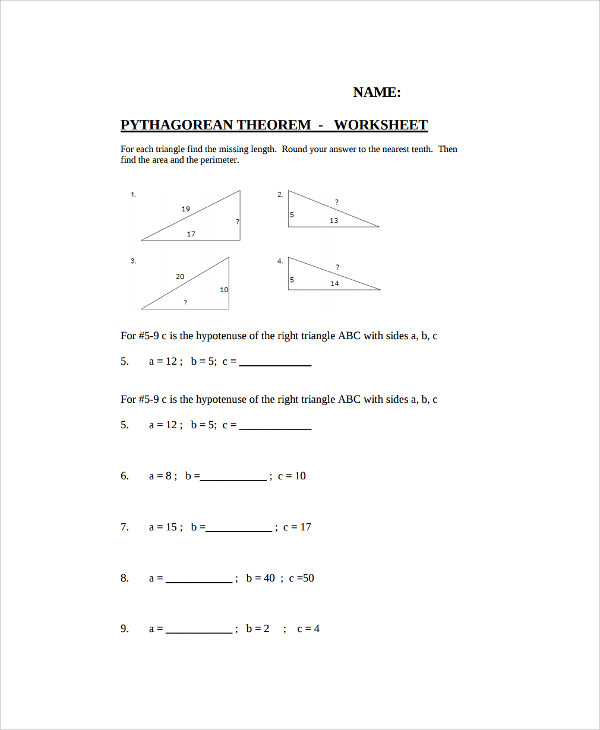 FREE 9 Sample Pythagorean Theorem Worksheet Templates In MS Word PDF