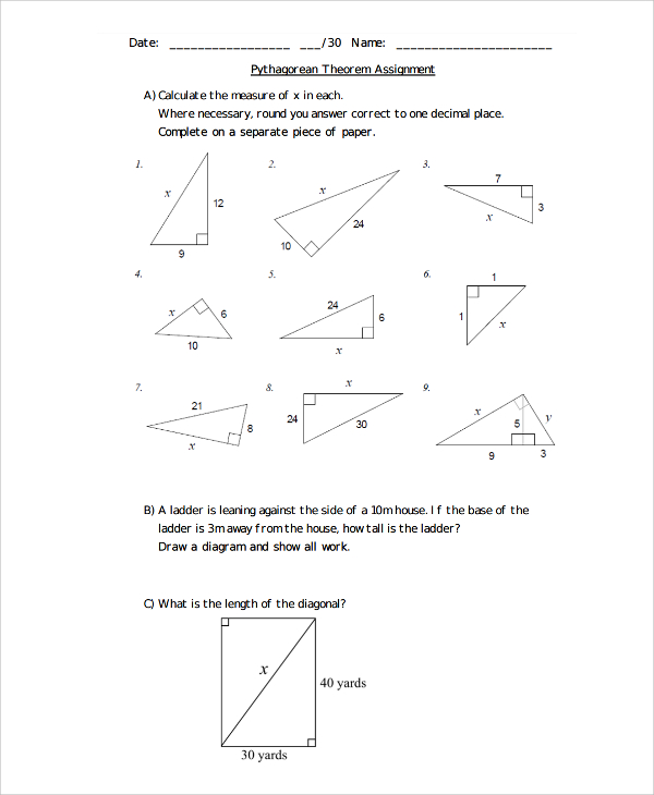 Pythagorean Theorem Worksheet Answers