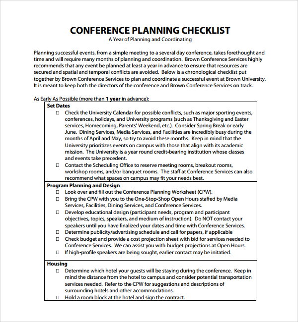 Sample Example And Format Templates 10 Meeting Planning Checklist