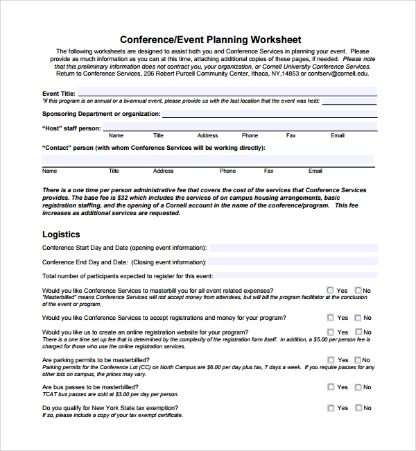 conference planning worksheet