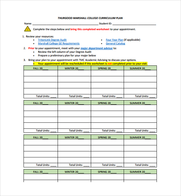 FREE 9+ Sample Curriculum Planning Templates in PDF MS Word