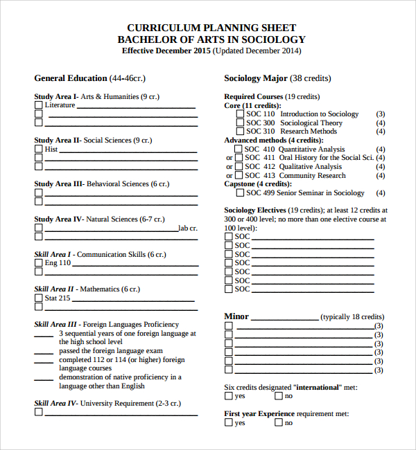 FREE 9  Sample Curriculum Planning Templates in PDF MS Word